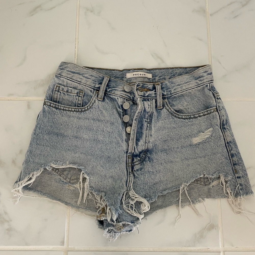 PacSun Light Blue Frayed Denim Shorts